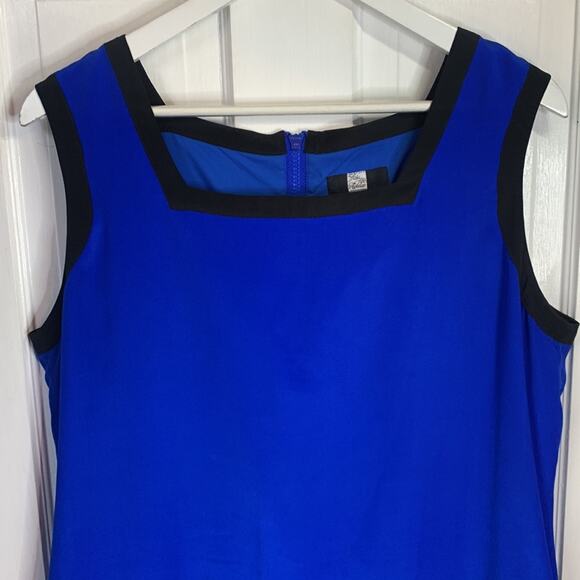 Saks 5th Avenue Blue Colorblock 100% Silk Shift MIDI Sleeveless Dress W-674 Sz L - Picture 2 of 8